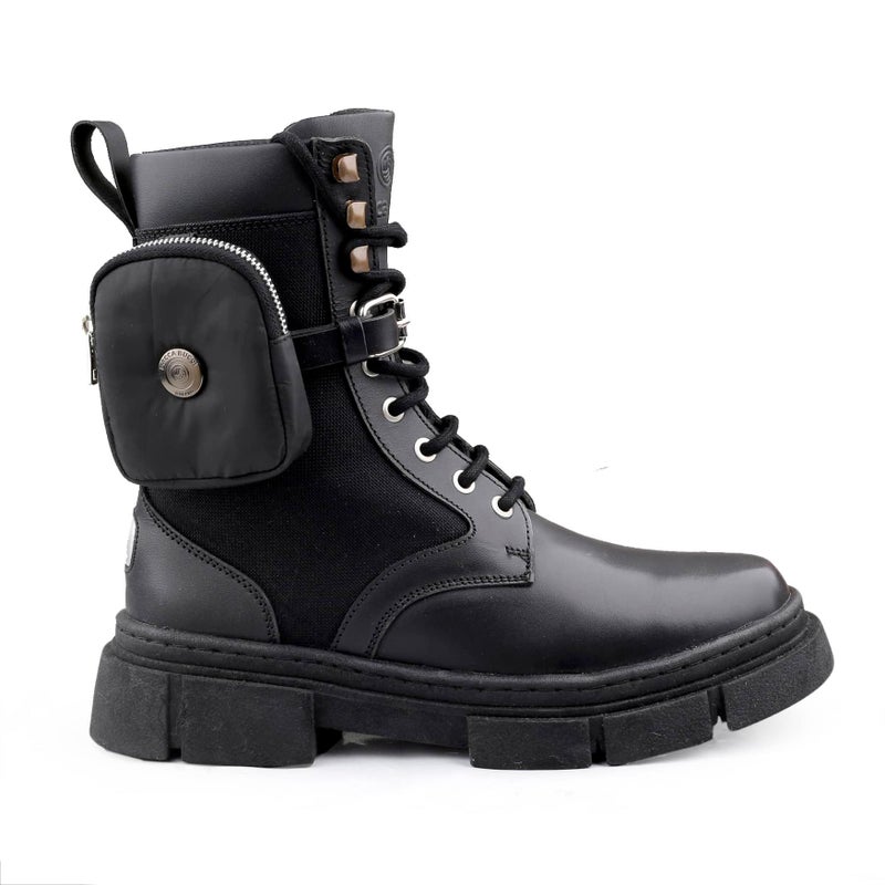 Bacca Bucci Assassin Brushed Leather Combat Boots with Chunky Rubber Sole - Image 1